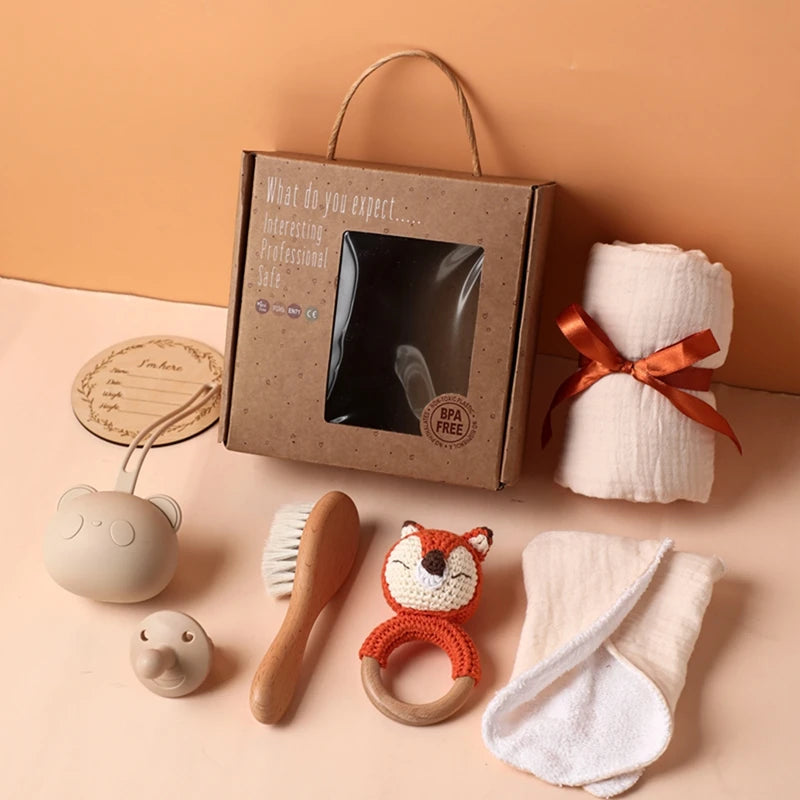 Baby Bath Towel Cotton Blanket Brush Gift Set