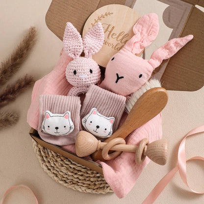 Baby Bath Towel Cotton Blanket Brush Gift Set