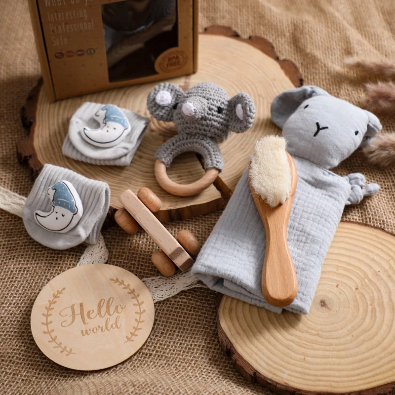 Baby Bath Towel Cotton Blanket Brush Gift Set