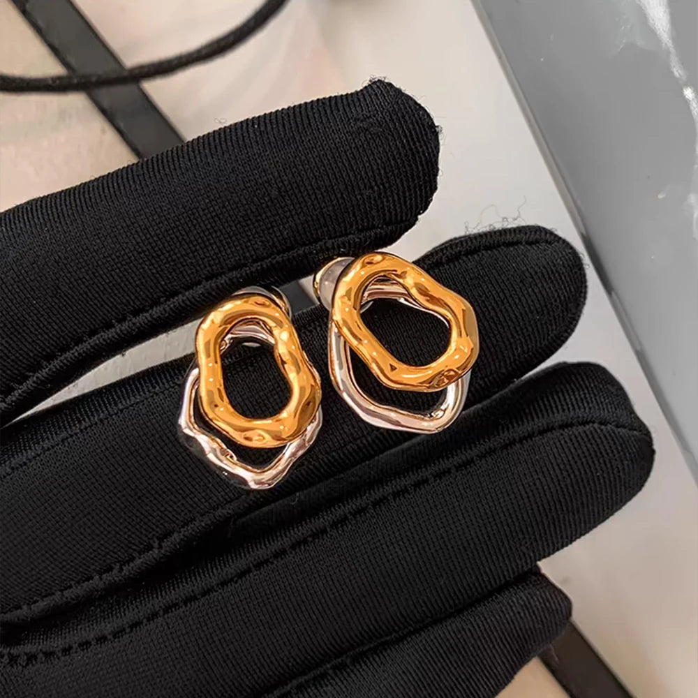 Two-wear Irregular Gold Sliver Circles Earring