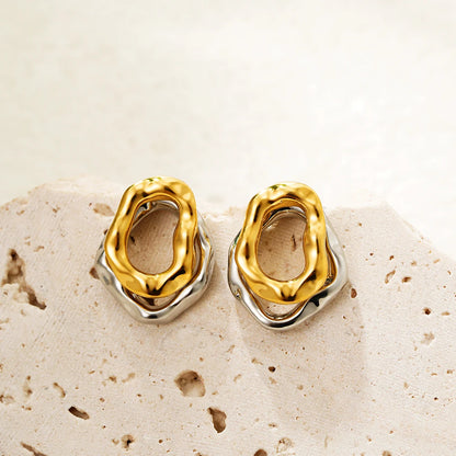 Two-wear Irregular Gold Sliver Circles Earring