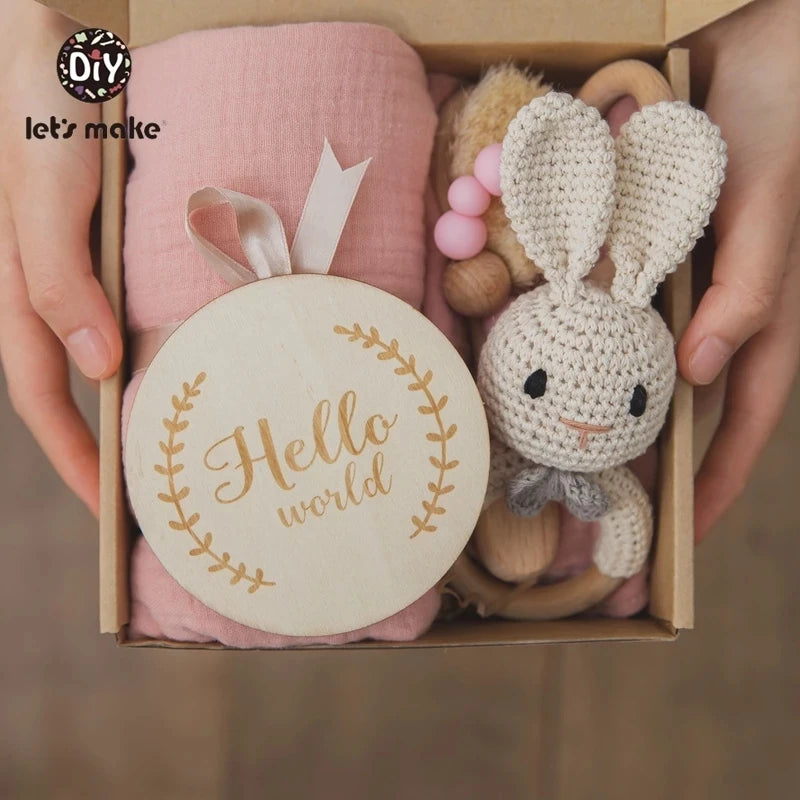 Baby Bath Towel Cotton Blanket Brush Gift Set