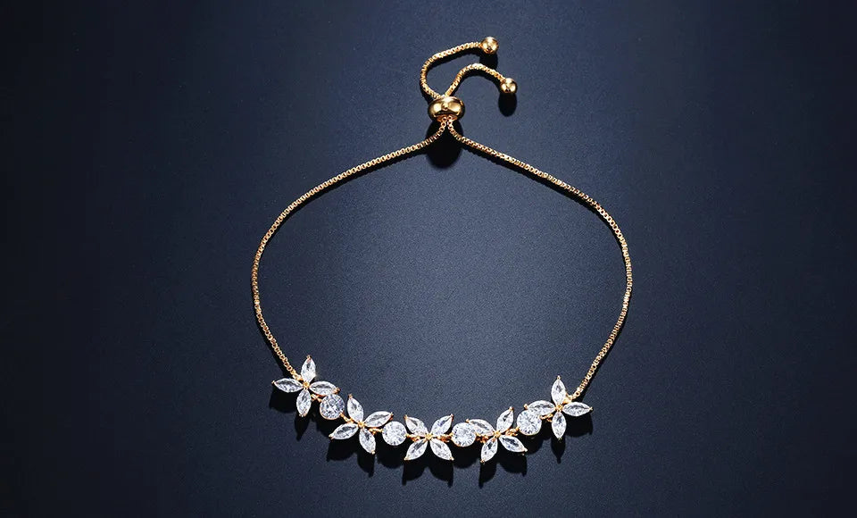 Classic Shiny Clear Zircon Flowers Adjustable Bracelets