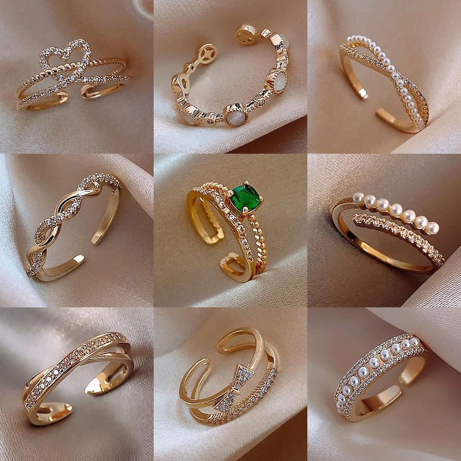 Luxury Gold Color Pearl Zircon Rings for Woman - BestShop